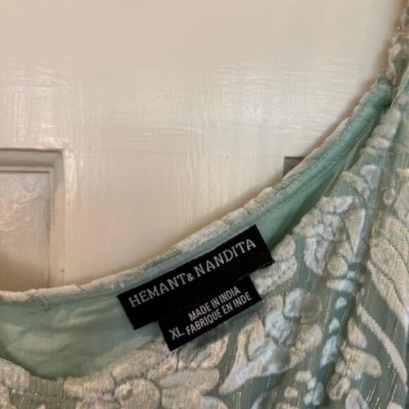 Hemant & Nandita - Mint & Gold Floral Velvet Burnout Midi Dress Sz XL - Picture 3 of 5